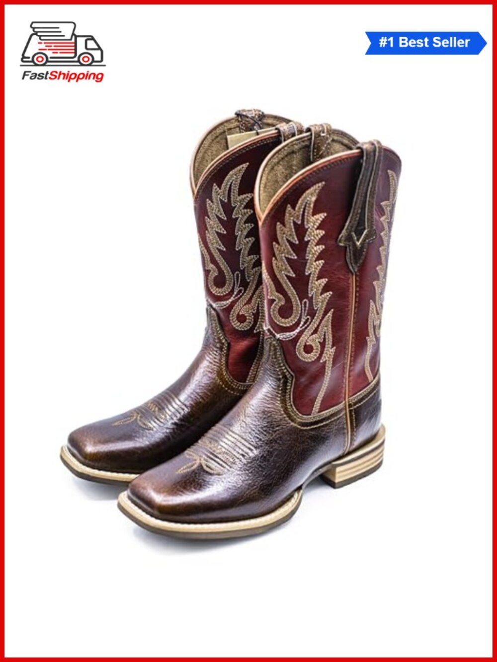 ✨ Palitutu Women's Full Grain Cowhide Square Toe Embroidered Western Cowboy
